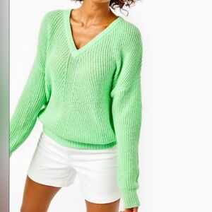 Lilly Pulitzer Womens V Neck Sweater Size XXS Long Sleeve Neon Green